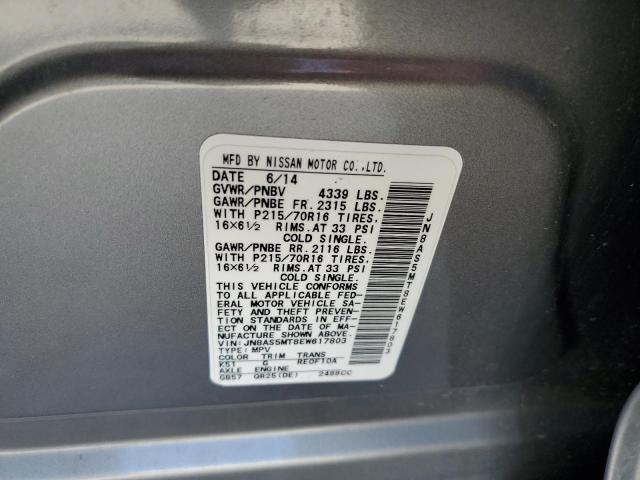 JN8AS5MT8EW617803 - 2014 NISSAN ROGUE SELE GRAY photo 12