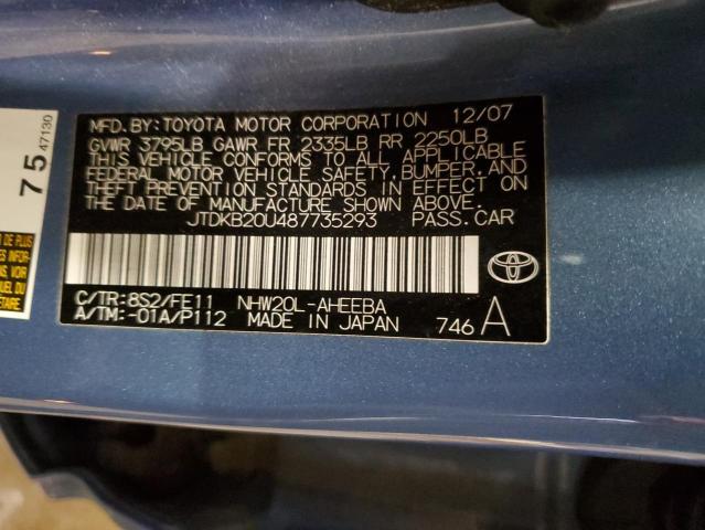 JTDKB20U487735293 - 2008 TOYOTA PRIUS BLUE photo 12