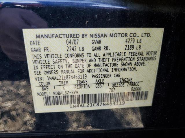 1N4AL21E87N463119 - 2007 NISSAN ALTIMA 2.5 BLUE photo 12