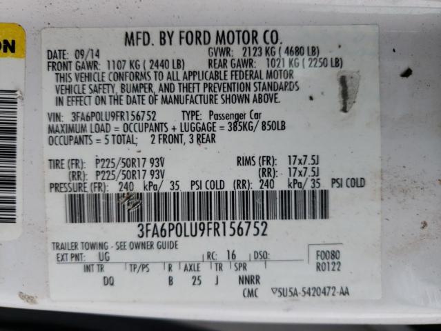 3FA6P0LU9FR156752 - 2015 FORD FUSION SE HYBRID WHITE photo 12