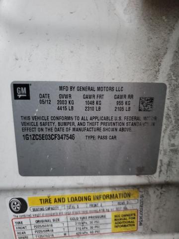 1G1ZC5E03CF347546 - 2012 CHEVROLET MALIBU 1LT Ağ foto 13