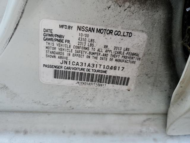 JN1CA31A31T104617 - 2001 NISSAN MAXIMA GXE WHITE photo 12