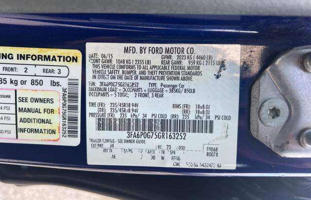 3FA6P0G75GR163252 - 2016 FORD FUSION S BLUE photo 10