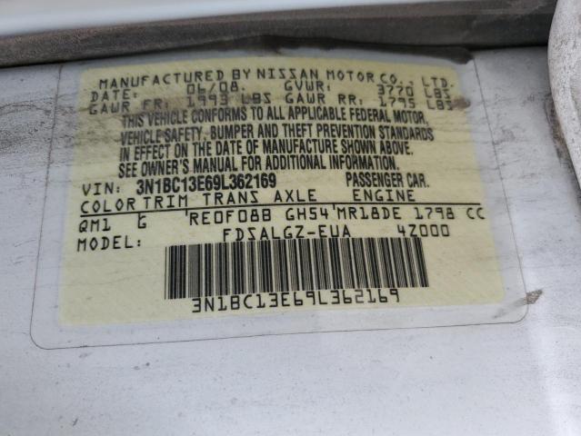 3N1BC13E69L362169 - 2009 NISSAN VERSA S WHITE photo 12