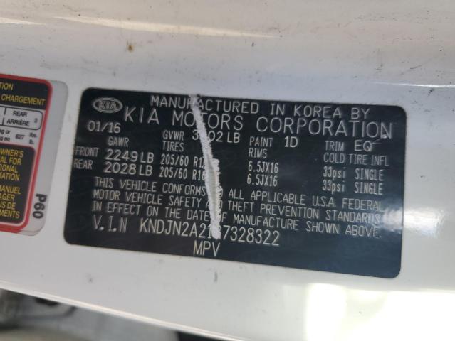 KNDJN2A21G7328322 - 2016 KIA SOUL WHITE photo 13