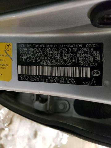 JTHBA30G355059945 - 2005 LEXUS ES 330 SILVER photo 12