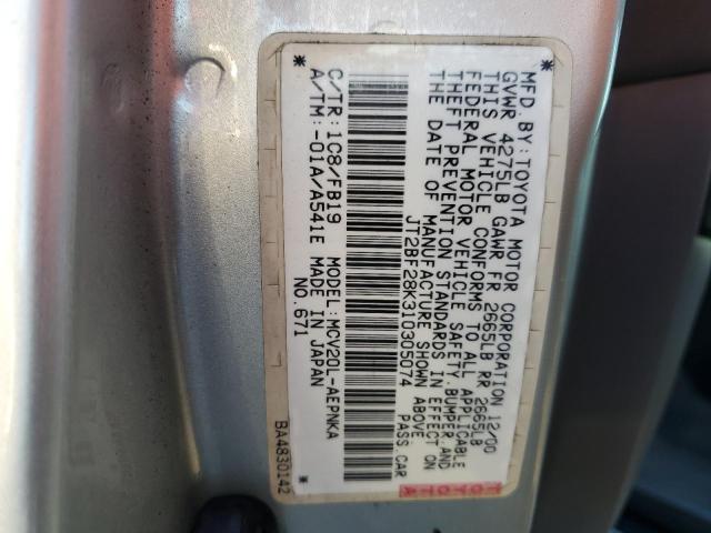 JT2BF28K310305074 - 2001 TOYOTA CAMRY LE SILVER photo 12