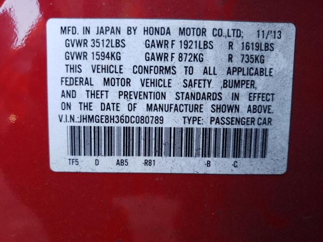 JHMGE8H36DC080789 - 2013 HONDA FIT RED photo 12