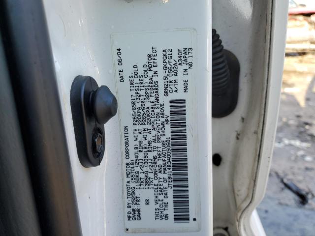 JTEBU14R340050601 - 2004 TOYOTA 4RUNNER SR5 WHITE photo 13