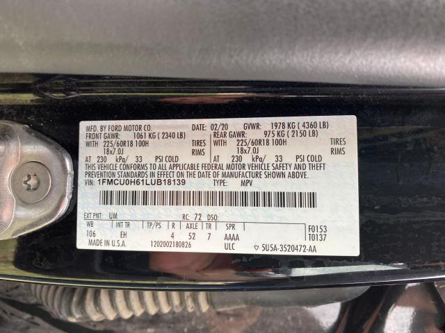 1FMCU0H61LUB18139 - 2020 FORD ESCAPE SEL BLACK photo 10