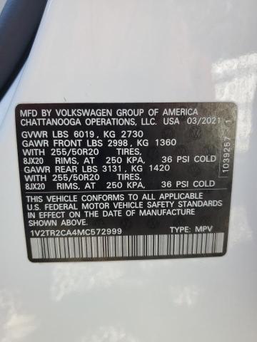 1V2TR2CA4MC572999 - 2021 VOLKSWAGEN ATLAS SEL PREMIUM WHITE photo 13