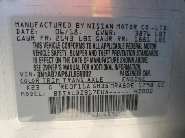 3N1AB7AP6JL659002 - 2018 NISSAN SENTRA S SILVER photo 12