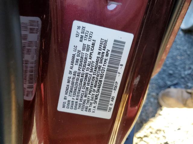 5FNRL5H46GB165131 - 2016 HONDA ODYSSEY EX RED photo 13