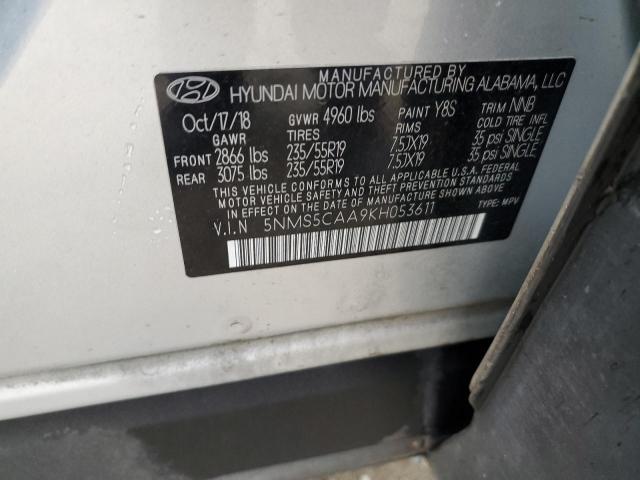 5NMS5CAA9KH053611 - 2019 HYUNDAI SANTA FE LIMITED SILVER photo 13