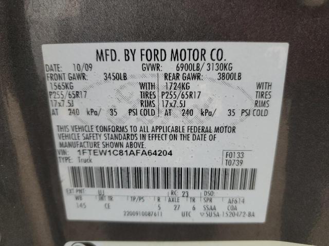 1FTEW1C81AFA64204 - 2010 FORD F150 SUPER GRAY photo 12