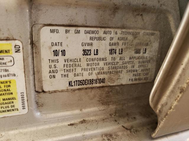 KL1TD5DEXBB161040 - 2011 CHEVROLET AVEO LS 银色 照片 12