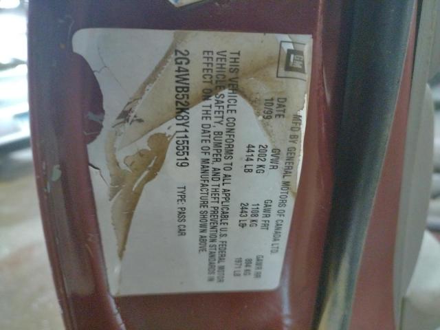 2G4WB52K8Y1155519 - 2000 BUICK REGAL LS 栗色 照片 12