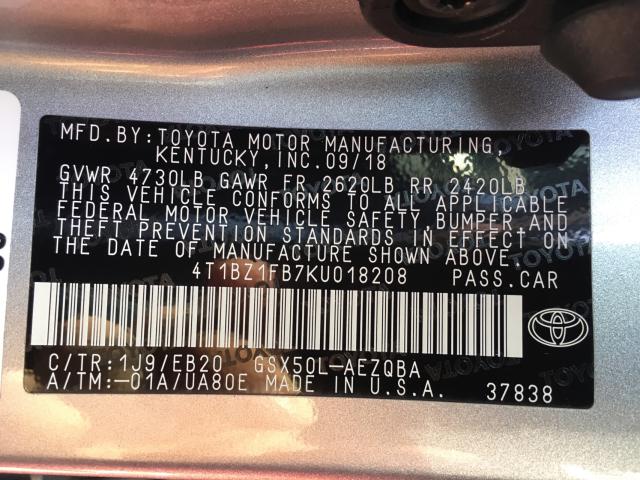 4T1BZ1FB7KU018208 - 2019 TOYOTA AVALON XLE  photo 10