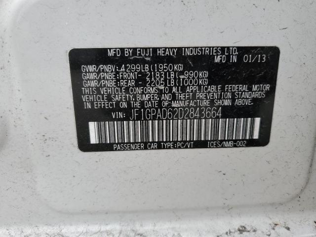 JF1GPAD62D2843664 - 2013 SUBARU IMPREZA PR WHITE photo 12