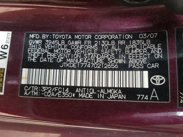 JTKDE177470212656 - 2007 TOYOTA SCION TC  photo 10