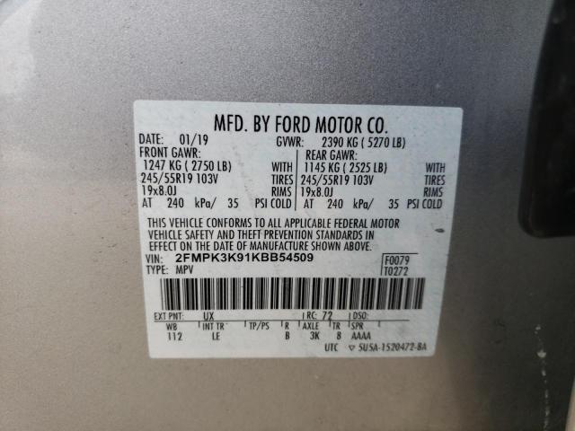 2FMPK3K91KBB54509 - 2019 FORD EDGE TITANIUM SILVER photo 13