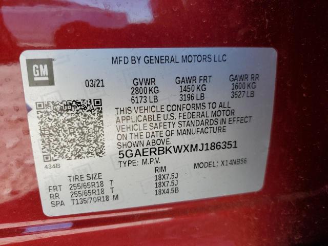 5GAERBKWXMJ186351 - 2021 BUICK ENCLAVE ES RED photo 13