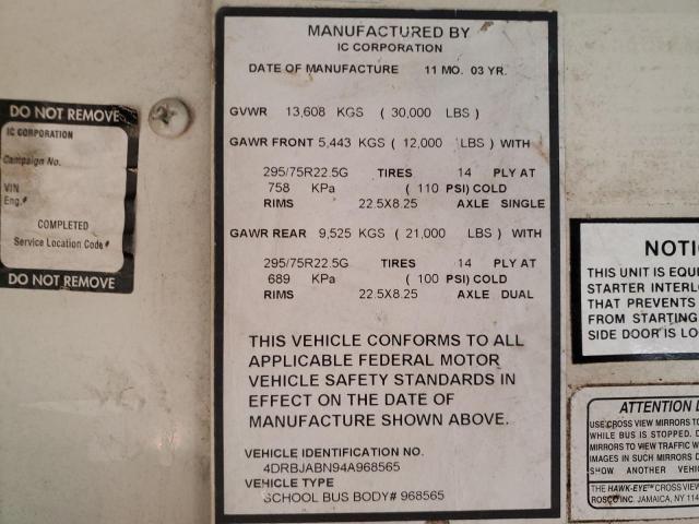 4DRBJABN94A968565 - 2004 IC CORPORATION 3000 ყვითელი ფოტო 10