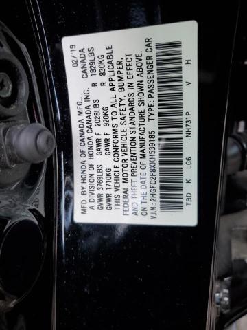 2HGFC2F8XKH539185 - 2019 HONDA CIVIC SPORT 黑色 照片 12