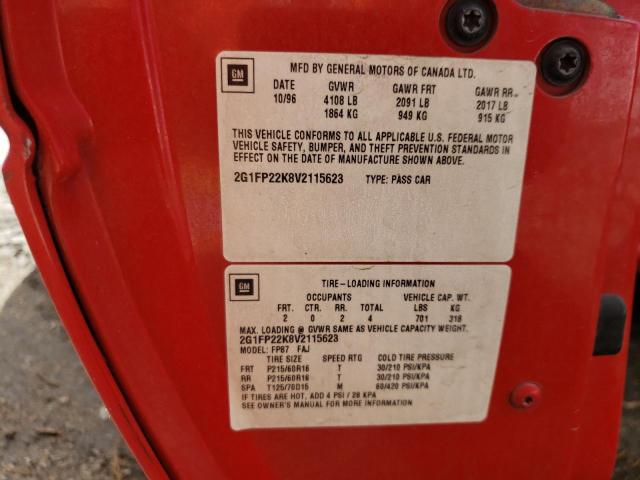 2G1FP22K8V2115623 - 1997 CHEVROLET CAMARO BASE წითელი ფოტო 12