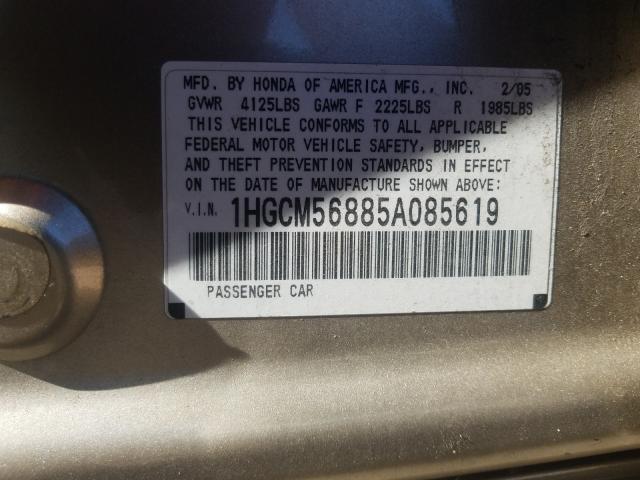 1HGCM56885A085619 - 2005 HONDA ACCORD EX  photo 10