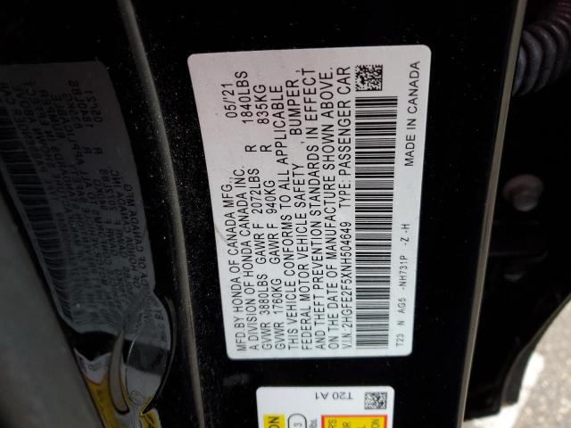 2HGFE2F5XNH504649 - 2022 HONDA CIVIC SPORT 黑色 照片 13