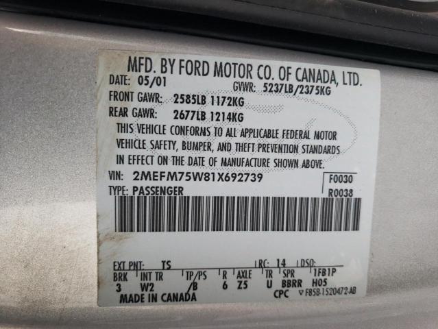 2MEFM75W81X692739 - 2001 MERCURY GRAND MARQ LS SILVER photo 12