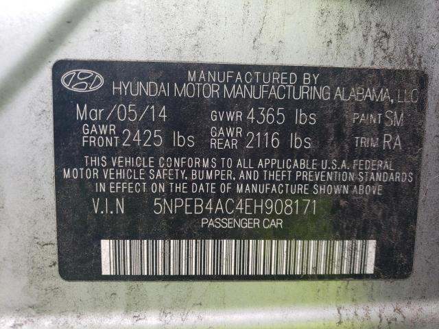 5NPEB4AC4EH908171 - 2014 HYUNDAI SONATA GLS SILVER photo 12