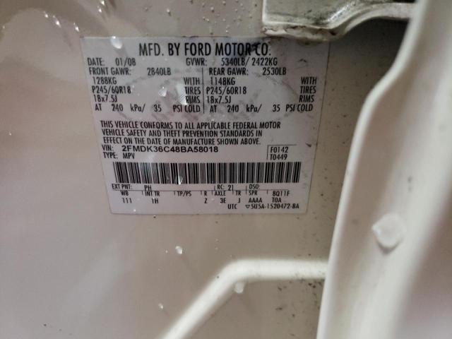 2FMDK36C48BA58018 - 2008 FORD EDGE SE WHITE photo 13