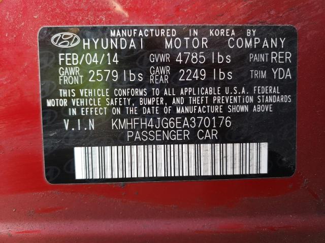 KMHFH4JG6EA370176 - 2014 HYUNDAI AZERA GLS RED photo 13