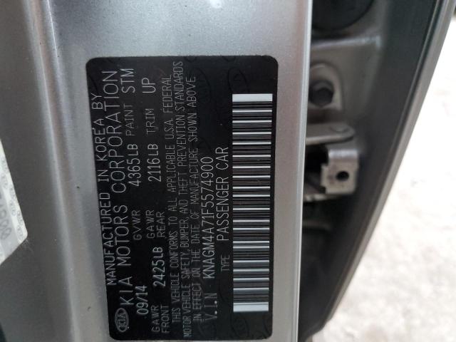 KNAGM4A71F5574900 - 2015 KIA OPTIMA LX SILVER photo 12