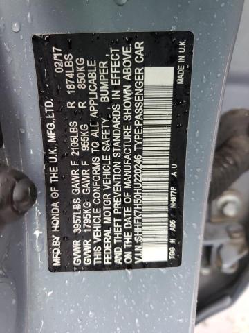 SHHFK7H50HU220246 - 2017 HONDA CIVIC EX GRAY photo 12