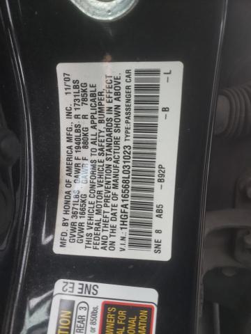 1HGFA16568L031023 - 2008 HONDA CIVIC LX BLACK photo 12