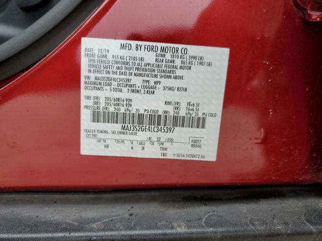 MAJ3S2GE4LC345397 - 2020 FORD ECOSPORT SE BURGUNDY photo 12