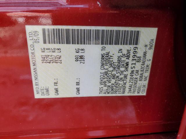 1N4AL21E49N513999 - 2009 NISSAN ALTIMA 2.5 RED photo 12