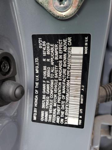 SHHFK7H95MU410864 - 2021 HONDA CIVIC SPORT TOURING GRAY photo 12