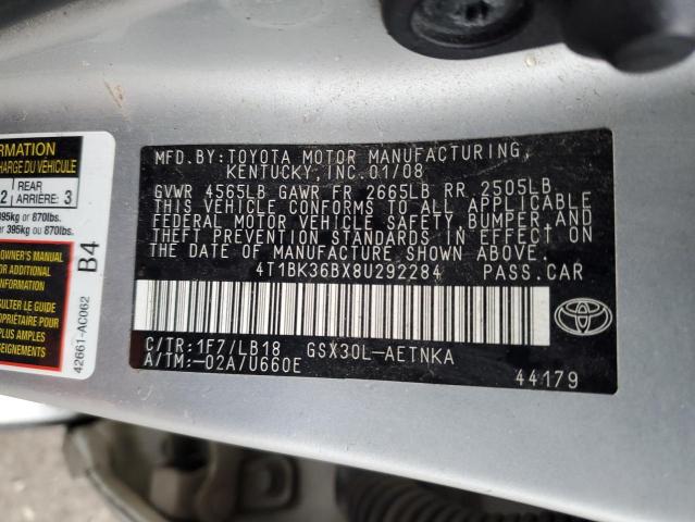 4T1BK36BX8U292284 - 2008 TOYOTA AVALON XL SILVER photo 12