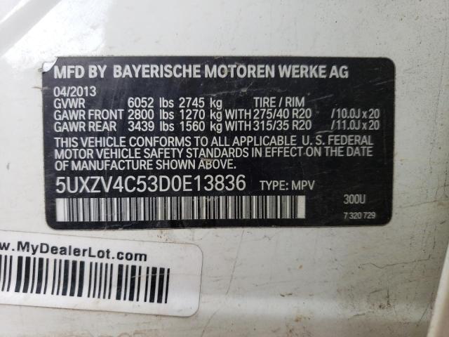 5UXZV4C53D0E13836 - 2013 BMW X5 XDRIVE35I WHITE photo 13