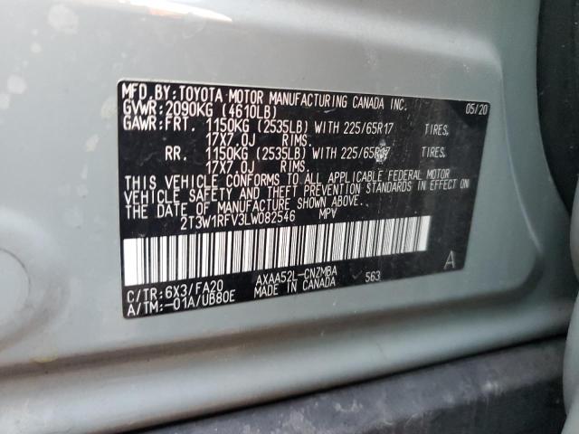 2T3W1RFV3LW082546 - 2020 TOYOTA RAV4 XLE GRAY photo 12