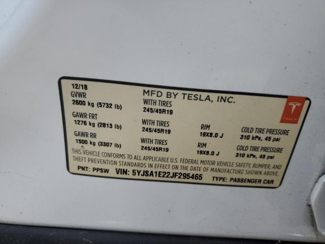 5YJSA1E22JF295465 - 2018 TESLA MODEL S WHITE photo 12