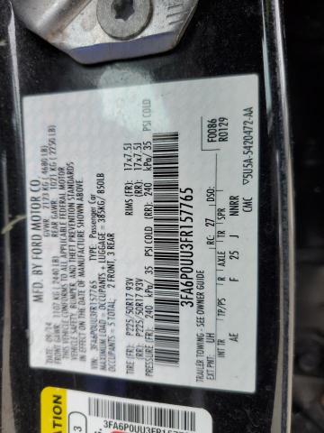 3FA6P0UU3FR157765 - 2015 FORD FUSION S HYBRID BLACK photo 12