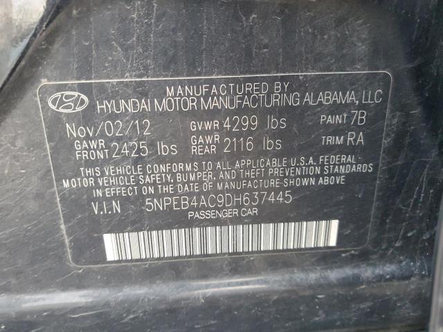 5NPEB4AC9DH637445 - 2013 HYUNDAI SONATA GLS BLACK photo 12