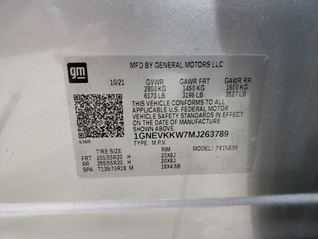 1GNEVKKW7MJ263789 - 2021 CHEVROLET TRAVERSE PREMIER SILVER photo 13