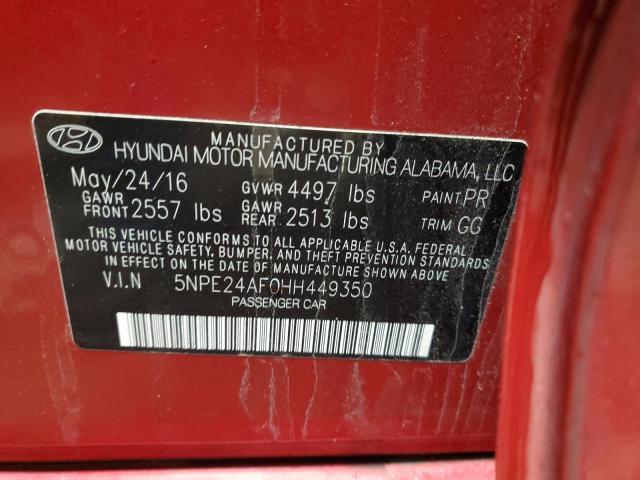 5NPE24AF0HH449350 - 2017 HYUNDAI SONATA SE RED photo 12