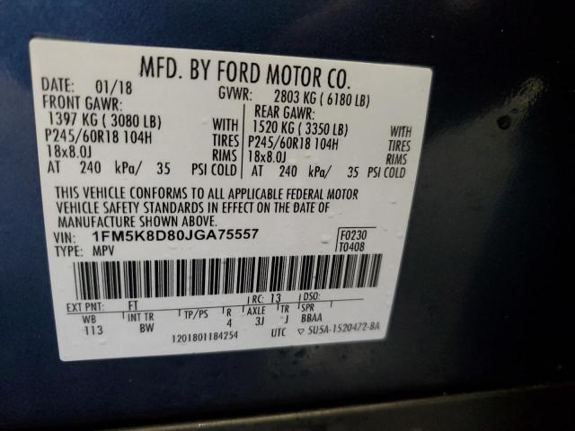 1FM5K8D80JGA75557 - 2018 FORD EXPLORER XLT BLUE photo 13